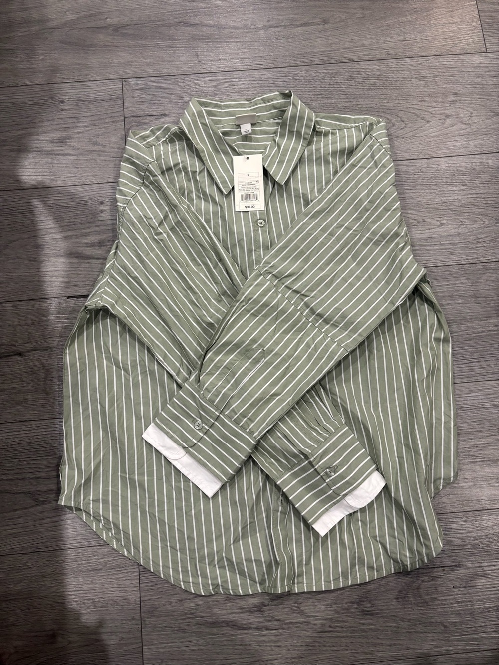 Target Sage Green and White Striped Button-Down Shirt